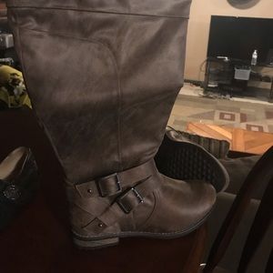Tall Brown Side Buckle Boots